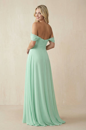 Off - the - Shoulder Chiffon A - Line Long Bridesmaid Dress - SHE IS ME Bridesmaid Dresses