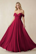 Off - the - Shoulder Chiffon A - Line Long Bridesmaid Dress in Berry - SHE IS ME Bridesmaid Dresses