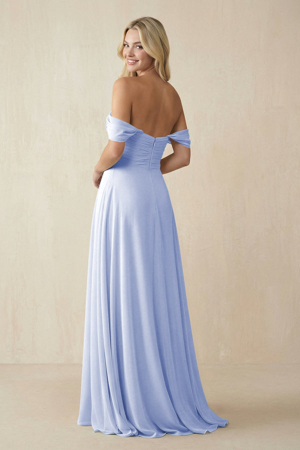 Off - the - Shoulder Chiffon A - Line Long Bridesmaid Dress in Ice - SHE IS ME Bridesmaid Dresses