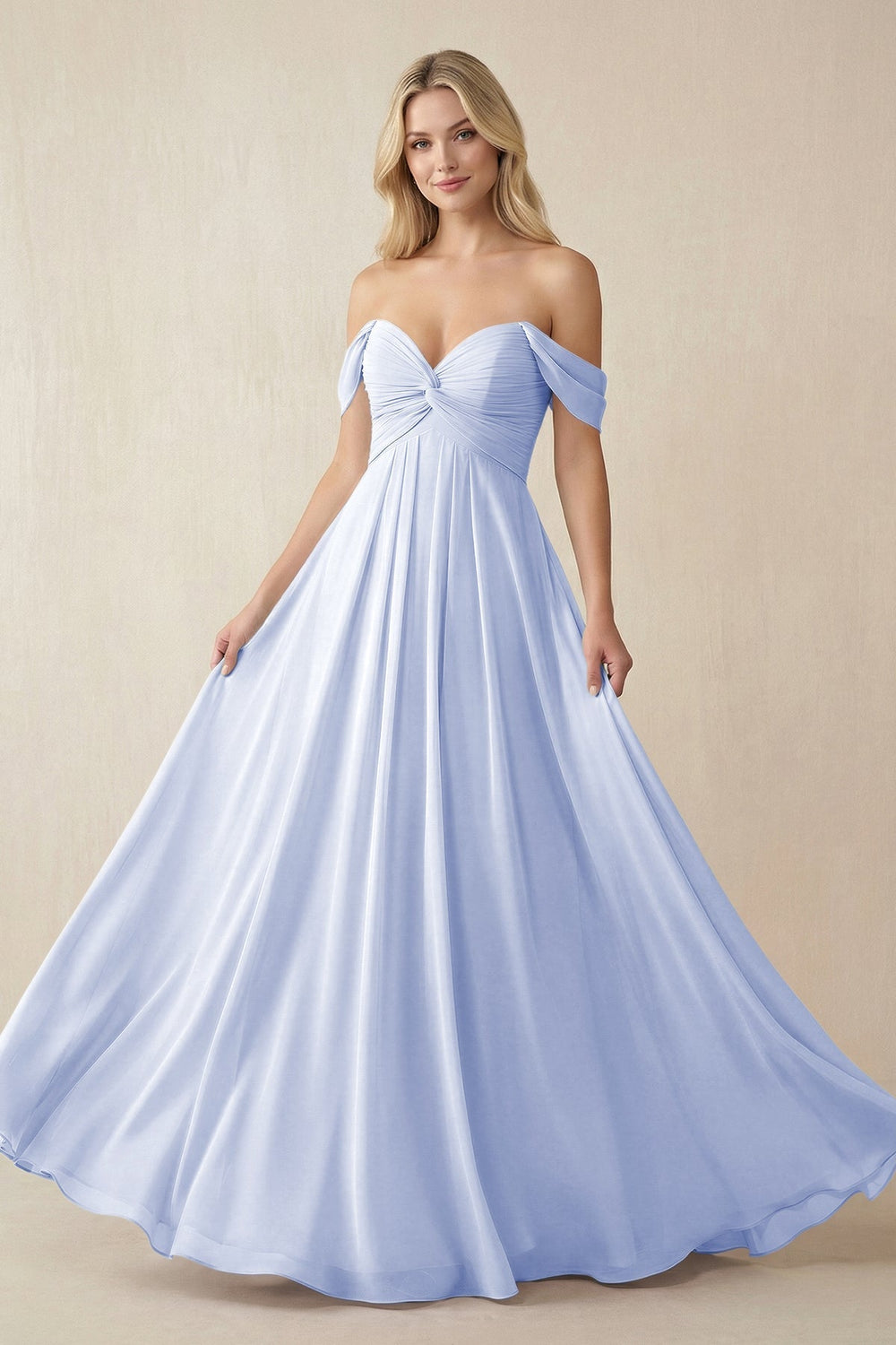 Off - the - Shoulder Chiffon A - Line Long Bridesmaid Dress in Ice - SHE IS ME Bridesmaid Dresses