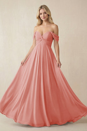 Off - the - Shoulder Chiffon A - Line Long Bridesmaid Dress in Mulberry - SHE IS ME Bridesmaid Dresses