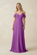 Off - the - Shoulder Chiffon A - Line Maxi Bridesmaid Dress in Amethyst - SHE IS ME Bridesmaid Dresses