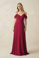 Off - the - Shoulder Chiffon A - Line Maxi Bridesmaid Dress in Berry - SHE IS ME Bridesmaid Dresses
