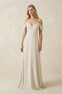 Off - the - Shoulder Chiffon A - Line Maxi Bridesmaid Dress in Dove Gray - SHE IS ME Bridesmaid Dresses