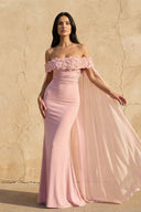 Off The Shoulder Floral Cape Gown in Pink - SHE IS ME