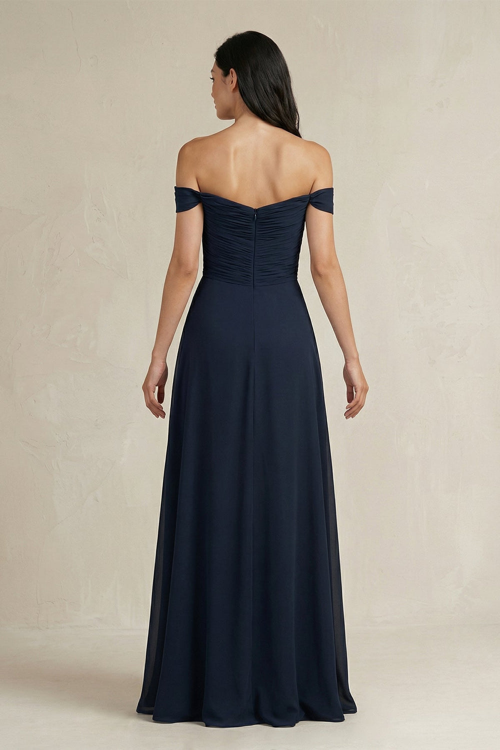 Off - the - Shoulder Pleated A - Line Chiffon Bridesmaid Dress - SHE IS ME Bridesmaid Dresses