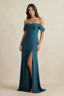 Off - the - Shoulder Sheath Bridesmaid Dress with Slit - SHE IS ME Bridesmaid Dresses