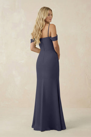 Off - the - Shoulder Sheath Chiffon Ruched Bridesmaid Dress in Dusk Blue - SHE IS ME Bridesmaid Dresses