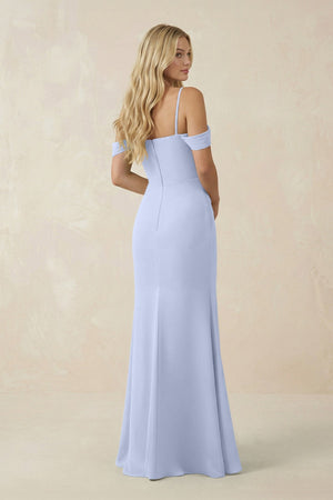 Off - the - Shoulder Sheath Chiffon Ruched Bridesmaid Dress in Ice - SHE IS ME Bridesmaid Dresses