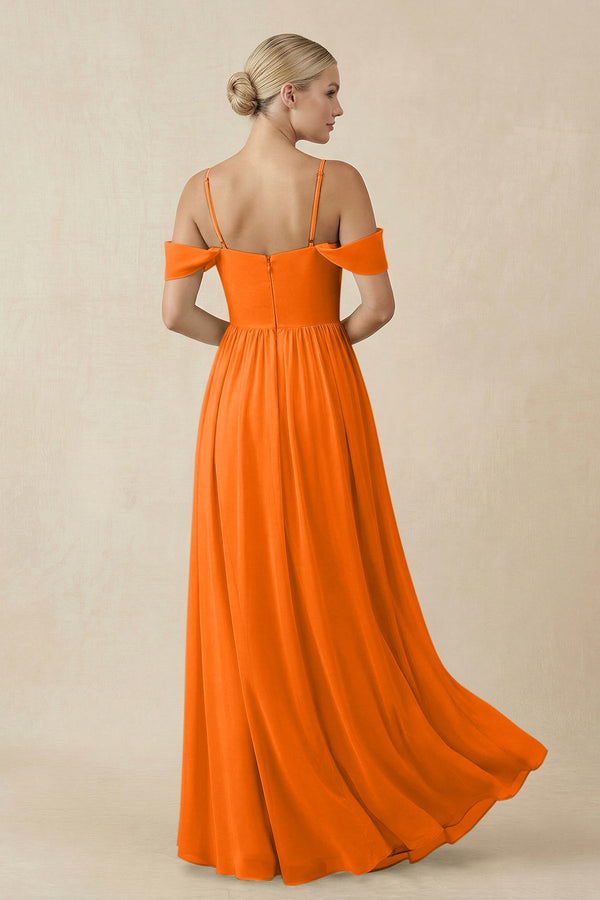 Off - the - Shoulder Sweetheart A - Line Chiffon Bridesmaid Dress in Cinnamon - SHE IS ME Bridesmaid Dresses