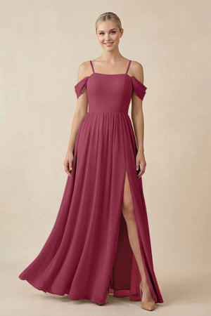 Off - the - Shoulder Sweetheart A - Line Chiffon Bridesmaid Dress in Desert Rose - SHE IS ME Bridesmaid Dresses