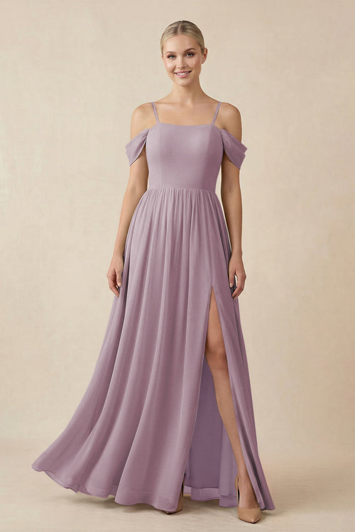 Off - the - Shoulder Sweetheart A - Line Chiffon Bridesmaid Dress in Dusk - SHE IS ME Bridesmaid Dresses