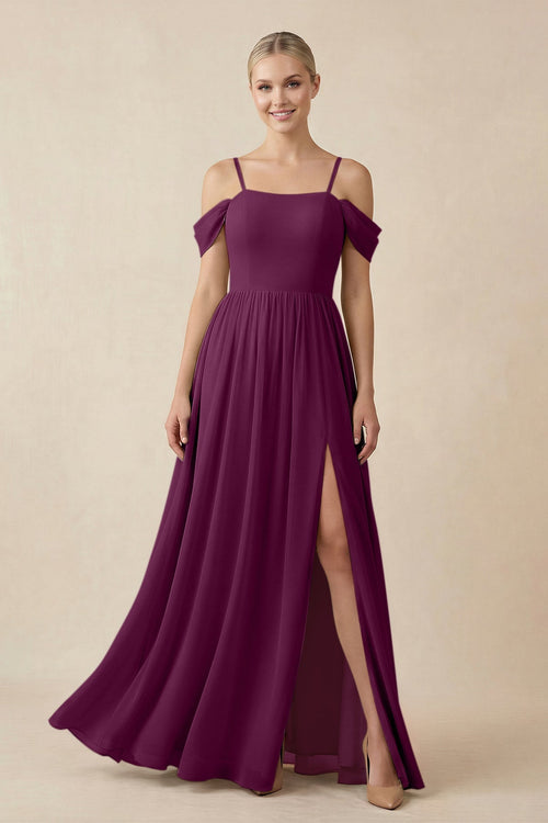 Off - the - Shoulder Sweetheart A - Line Chiffon Bridesmaid Dress in Fig - SHE IS ME Bridesmaid Dresses