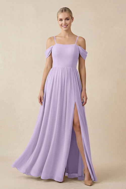 Off - the - Shoulder Sweetheart A - Line Chiffon Bridesmaid Dress in Lavender - SHE IS ME Bridesmaid Dresses