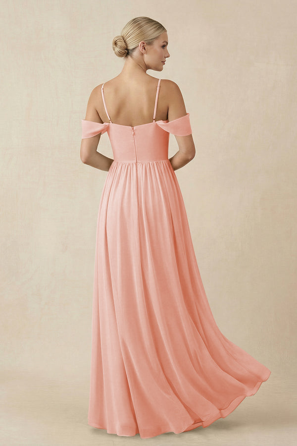 Off - the - Shoulder Sweetheart A - Line Chiffon Bridesmaid Dress in Rose Petal - SHE IS ME Bridesmaid Dresses