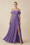 Off - the - Shoulder Sweetheart A - Line Chiffon Bridesmaid Dress in Tahiti - SHE IS ME Bridesmaid Dresses