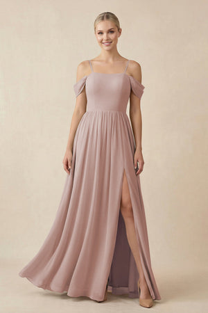 Off - the - Shoulder Sweetheart A - Line Chiffon Bridesmaid Dress in Toffee - SHE IS ME Bridesmaid Dresses