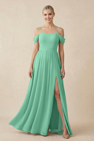 Off - the - Shoulder Sweetheart A - Line Chiffon Bridesmaid Dress in Turquoise - SHE IS ME Bridesmaid Dresses