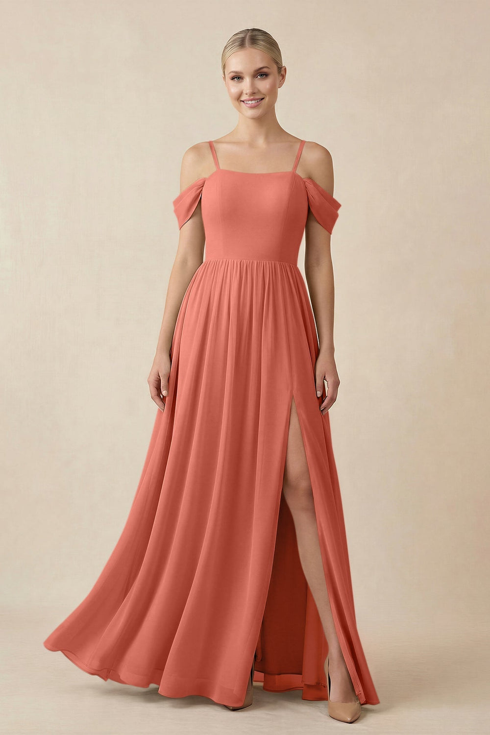 Off - the - Shoulder Sweetheart A - Line Chiffon Bridesmaid Dress in Wild Rose - SHE IS ME Bridesmaid Dresses