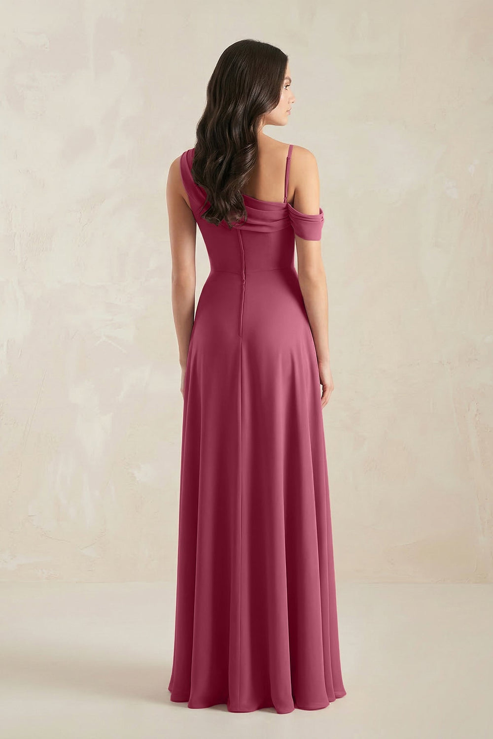 One - Shoulder Chiffon A - Line Bridesmaid Dress in Desert Rose - SHE IS ME Bridesmaid Dresses