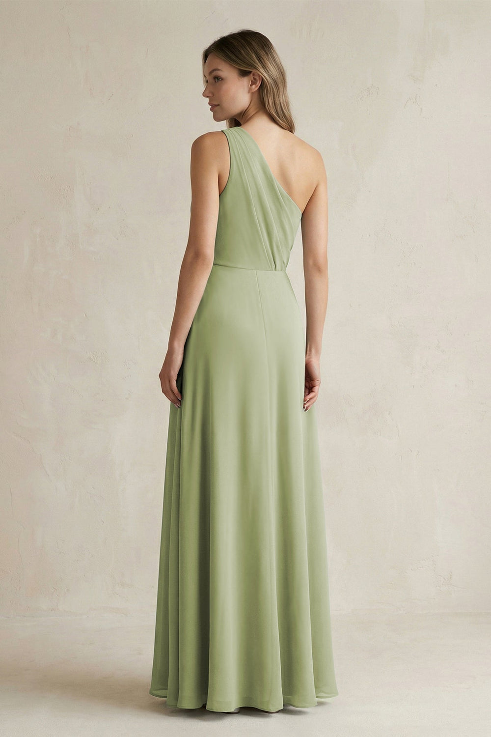 One-Shoulder Chiffon A-Line Bridesmaid Dress With Slit in Moss Green - SHE IS ME BRIDESMAID DRESSES