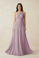 One - Shoulder Pleated Chiffon Bridesmaid Gown in Dusk - SHE IS ME Bridesmaid Dresses