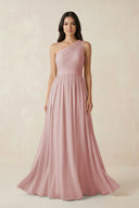 One - Shoulder Pleated Chiffon Bridesmaid Gown in Dusty Rose - SHE IS ME Bridesmaid Dresses