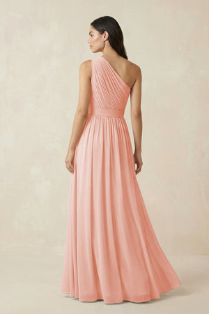 One - Shoulder Pleated Chiffon Bridesmaid Gown in Rose Petal - SHE IS ME Bridesmaid Dresses