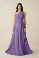 One - Shoulder Pleated Chiffon Bridesmaid Gown in Tahiti - SHE IS ME Bridesmaid Dresses