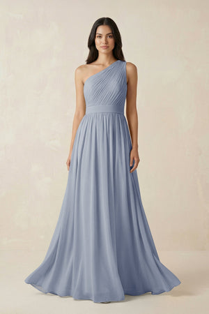 One - Shoulder Pleated Chiffon Bridesmaid Gown in Twilight - SHE IS ME Bridesmaid Dresses