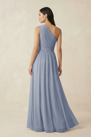 One - Shoulder Pleated Chiffon Bridesmaid Gown in Twilight - SHE IS ME Bridesmaid Dresses