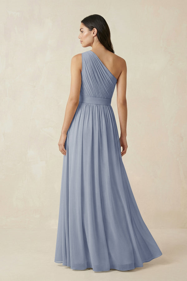 One - Shoulder Pleated Chiffon Bridesmaid Gown in Twilight - SHE IS ME Bridesmaid Dresses