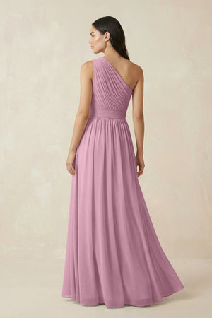 One - Shoulder Pleated Chiffon Bridesmaid Gown in Vintage Mauve - SHE IS ME Bridesmaid Dresses