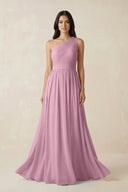 One - Shoulder Pleated Chiffon Bridesmaid Gown in Vintage Mauve - SHE IS ME Bridesmaid Dresses