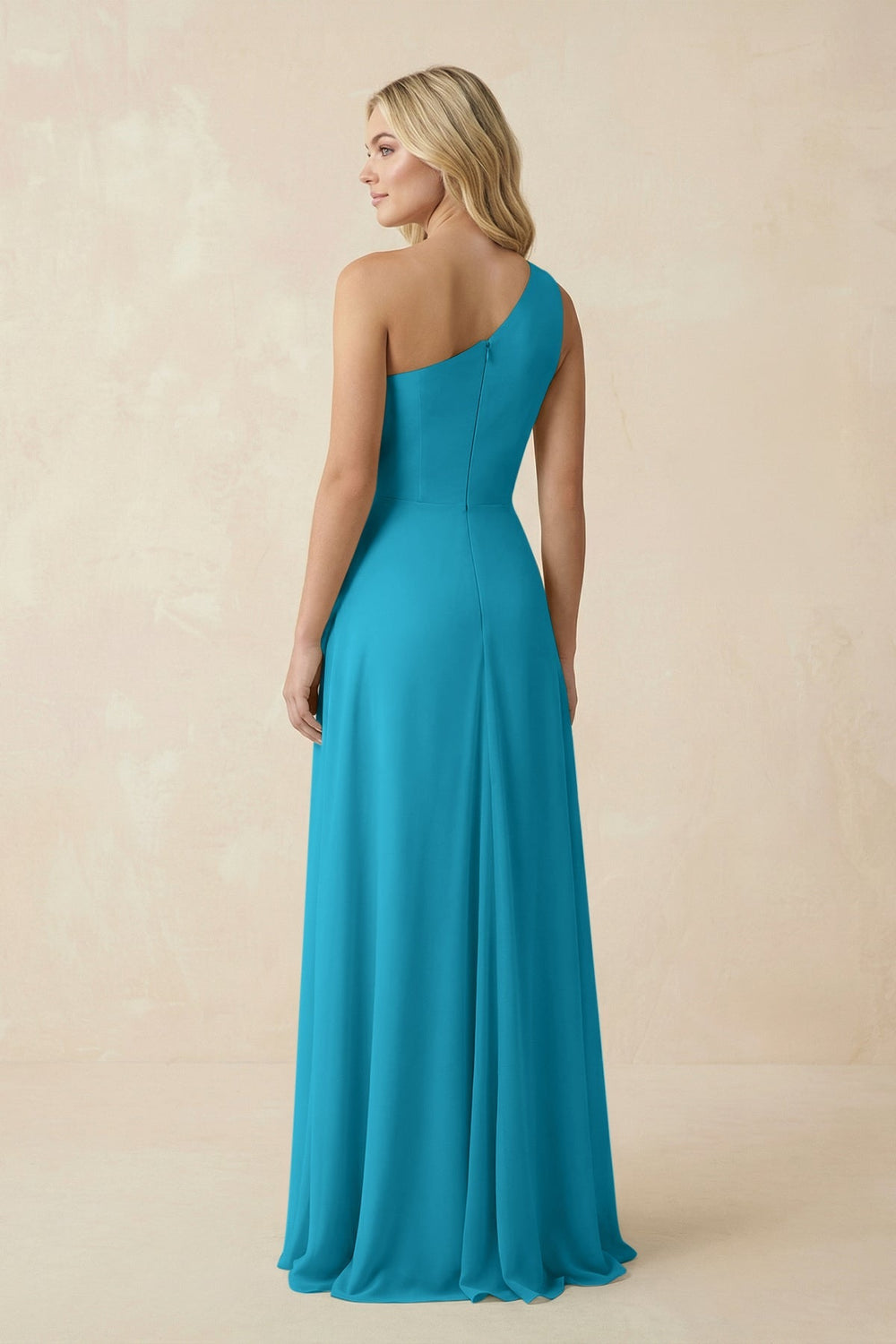 One - Shoulder Ruched A - Line Chiffon Bridesmaid Dress in Blue Jay - SHE IS ME Bridesmaid Dresses