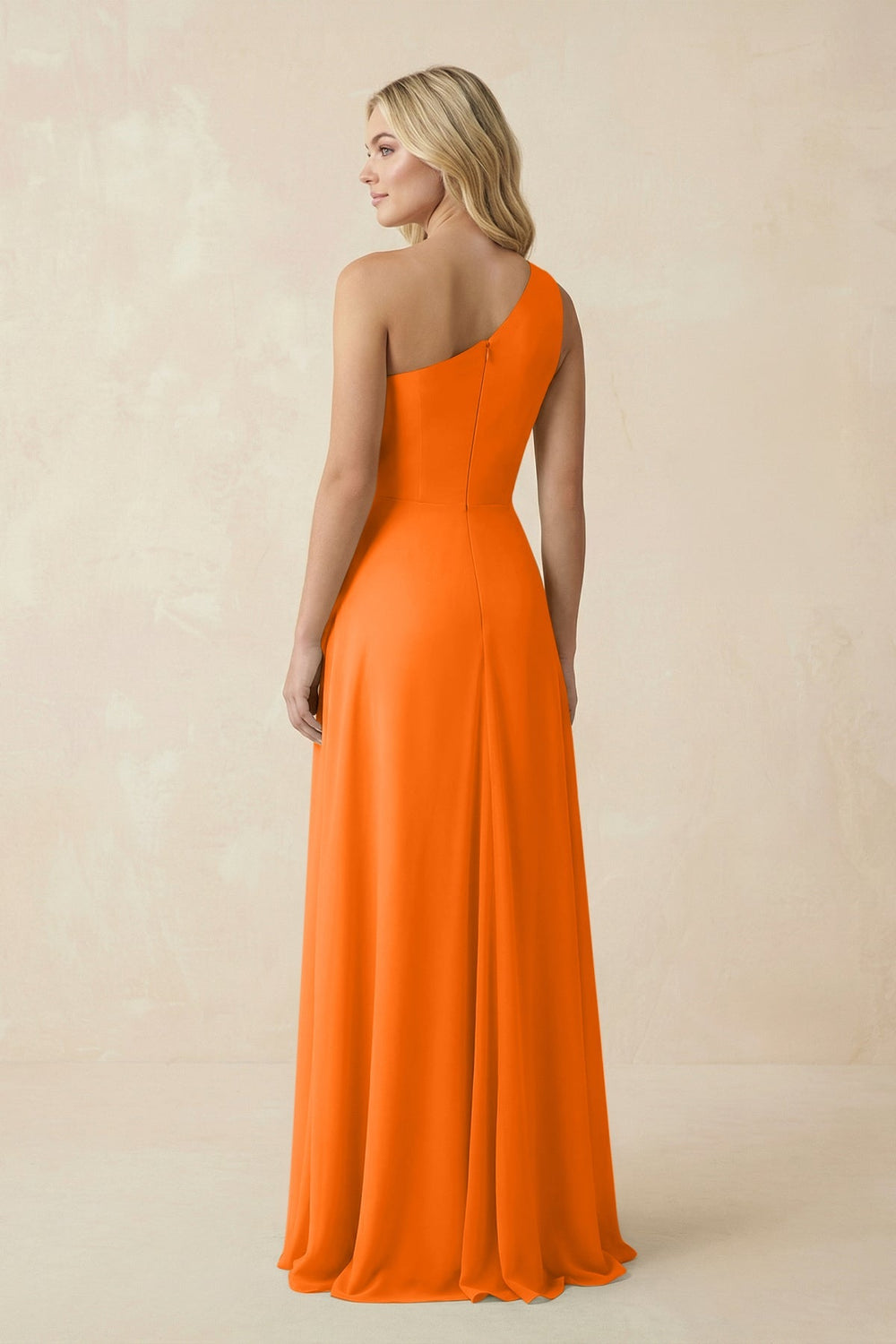 One - Shoulder Ruched A - Line Chiffon Bridesmaid Dress in Cinnamon - SHE IS ME Bridesmaid Dresses
