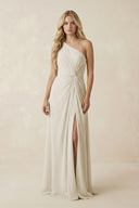 One - Shoulder Ruched A - Line Chiffon Bridesmaid Dress in Dove Gray - SHE IS ME Bridesmaid Dresses