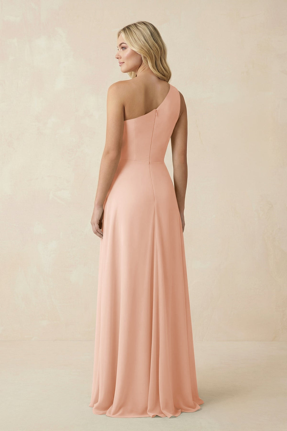 One - Shoulder Ruched A - Line Chiffon Bridesmaid Dress in English Rose - SHE IS ME Bridesmaid Dresses