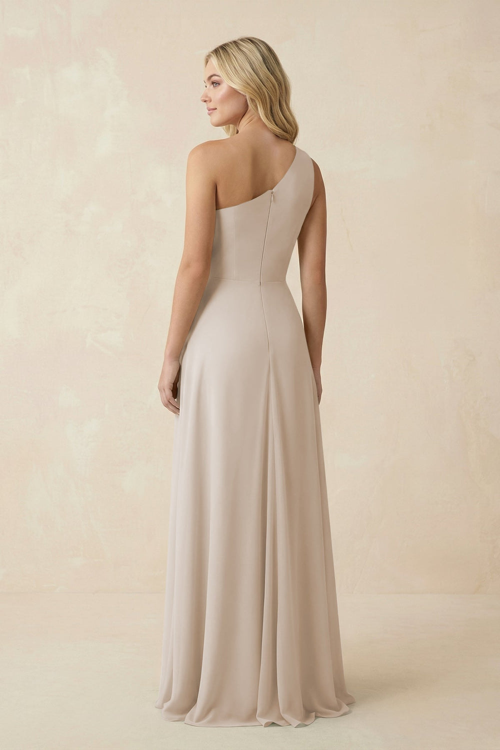 One - Shoulder Ruched A - Line Chiffon Bridesmaid Dress in Frost - SHE IS ME Bridesmaid Dresses