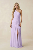 One - Shoulder Ruched A - Line Chiffon Bridesmaid Dress in Lavender - SHE IS ME Bridesmaid Dresses