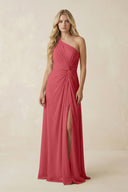 One - Shoulder Ruched A - Line Chiffon Bridesmaid Dress in Merlot - SHE IS ME Bridesmaid Dresses