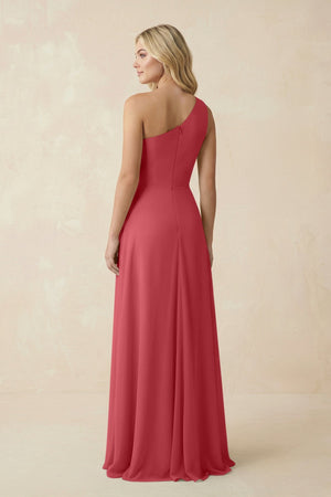 One - Shoulder Ruched A - Line Chiffon Bridesmaid Dress in Merlot - SHE IS ME Bridesmaid Dresses