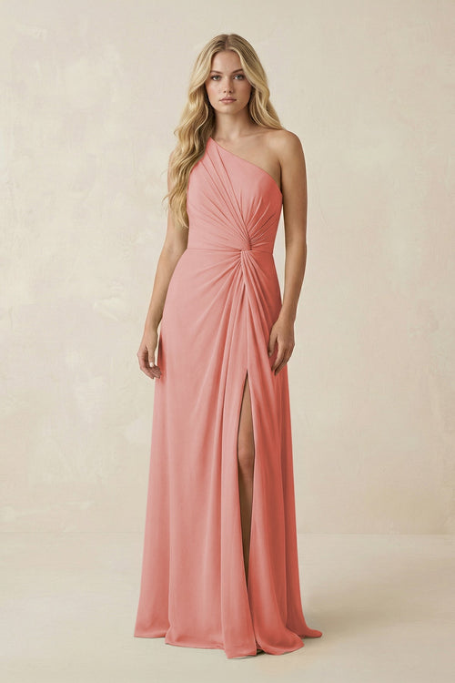 One - Shoulder Ruched A - Line Chiffon Bridesmaid Dress in Mulberry - SHE IS ME Bridesmaid Dresses