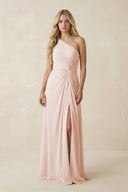 One - Shoulder Ruched A - Line Chiffon Bridesmaid Dress in Pale Blush - SHE IS ME Bridesmaid Dresses