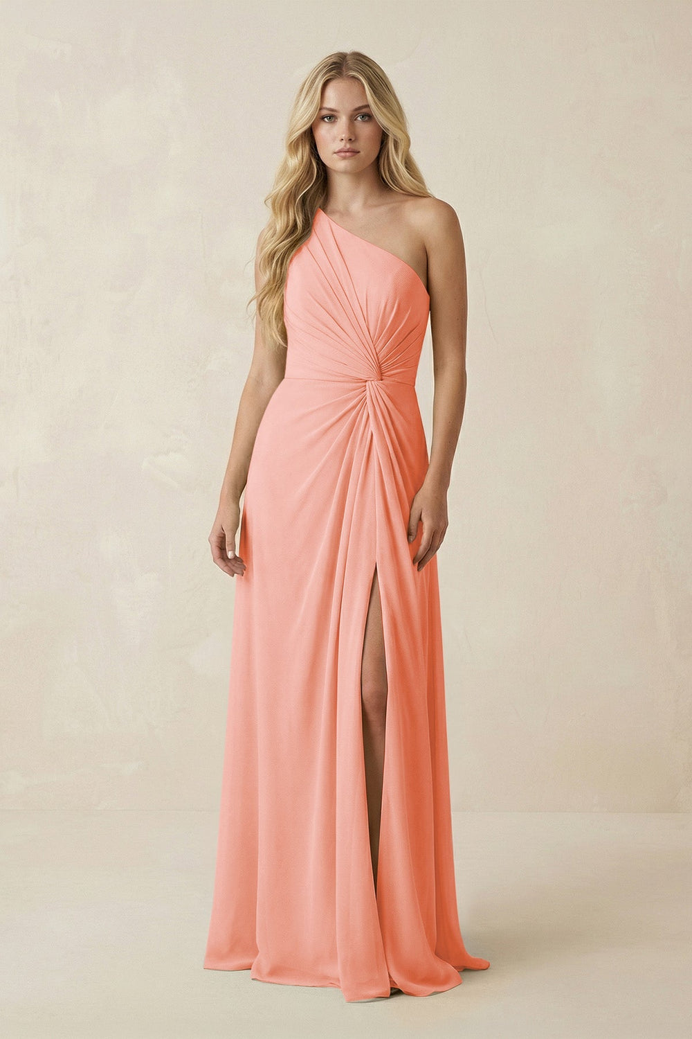 One - Shoulder Ruched A - Line Chiffon Bridesmaid Dress in Rosette - SHE IS ME Bridesmaid Dresses