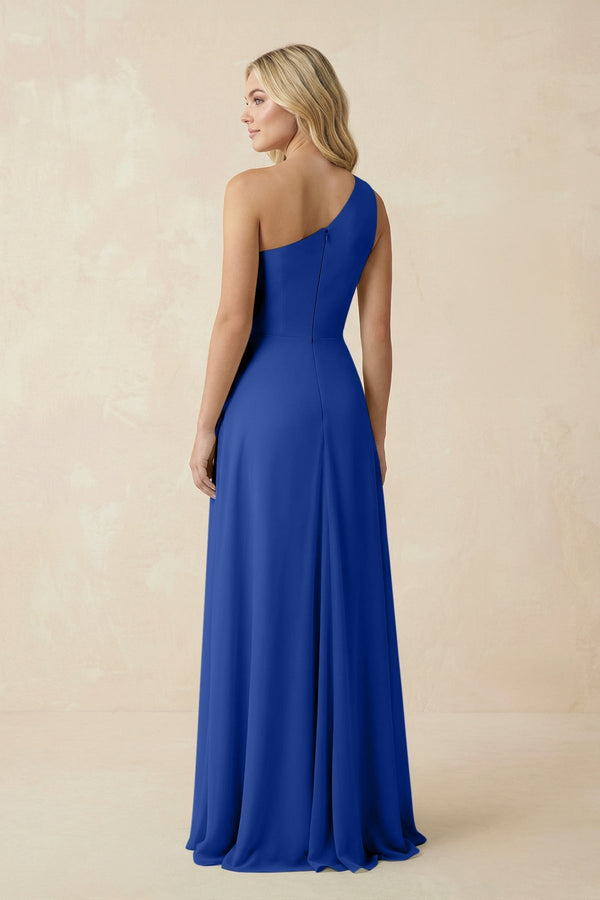 One - Shoulder Ruched A - Line Chiffon Bridesmaid Dress in Royal Blue - SHE IS ME Bridesmaid Dresses