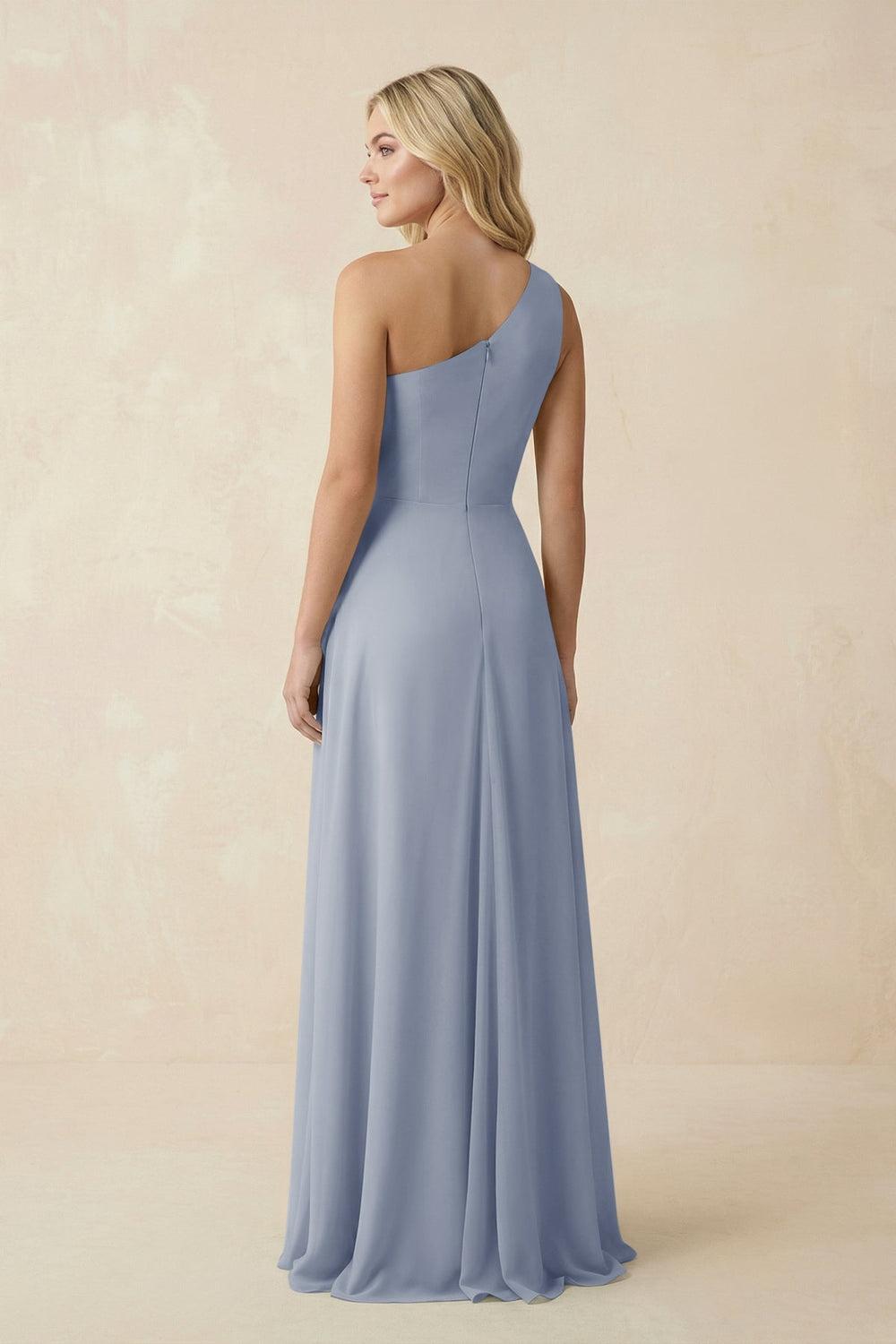 One - Shoulder Ruched A - Line Chiffon Bridesmaid Dress in Twilight - SHE IS ME Bridesmaid Dresses