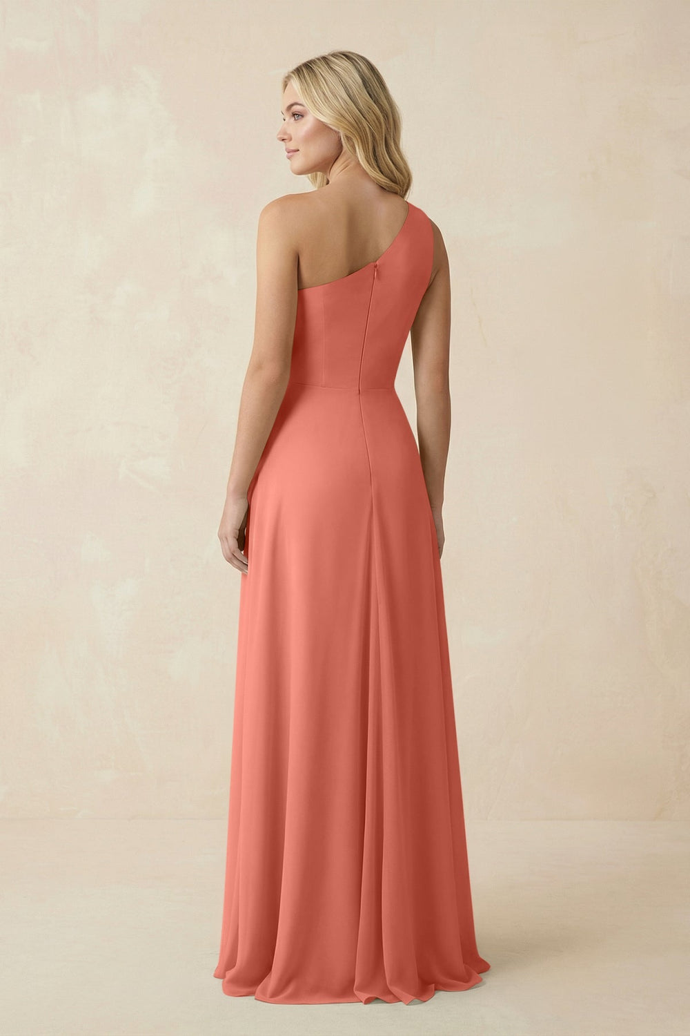 One - Shoulder Ruched A - Line Chiffon Bridesmaid Dress in Wild Rose - SHE IS ME Bridesmaid Dresses