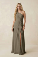 One - Shoulder Ruched A - Line Chiffon Bridesmaid Dress in Willow Green - SHE IS ME Bridesmaid Dresses