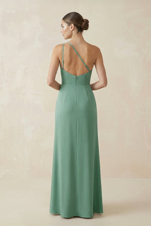 One - Shoulder Sheath Ruched Bridesmaid Dress With Slit in Mint Green - SHE IS ME Bridesmaid Dresses